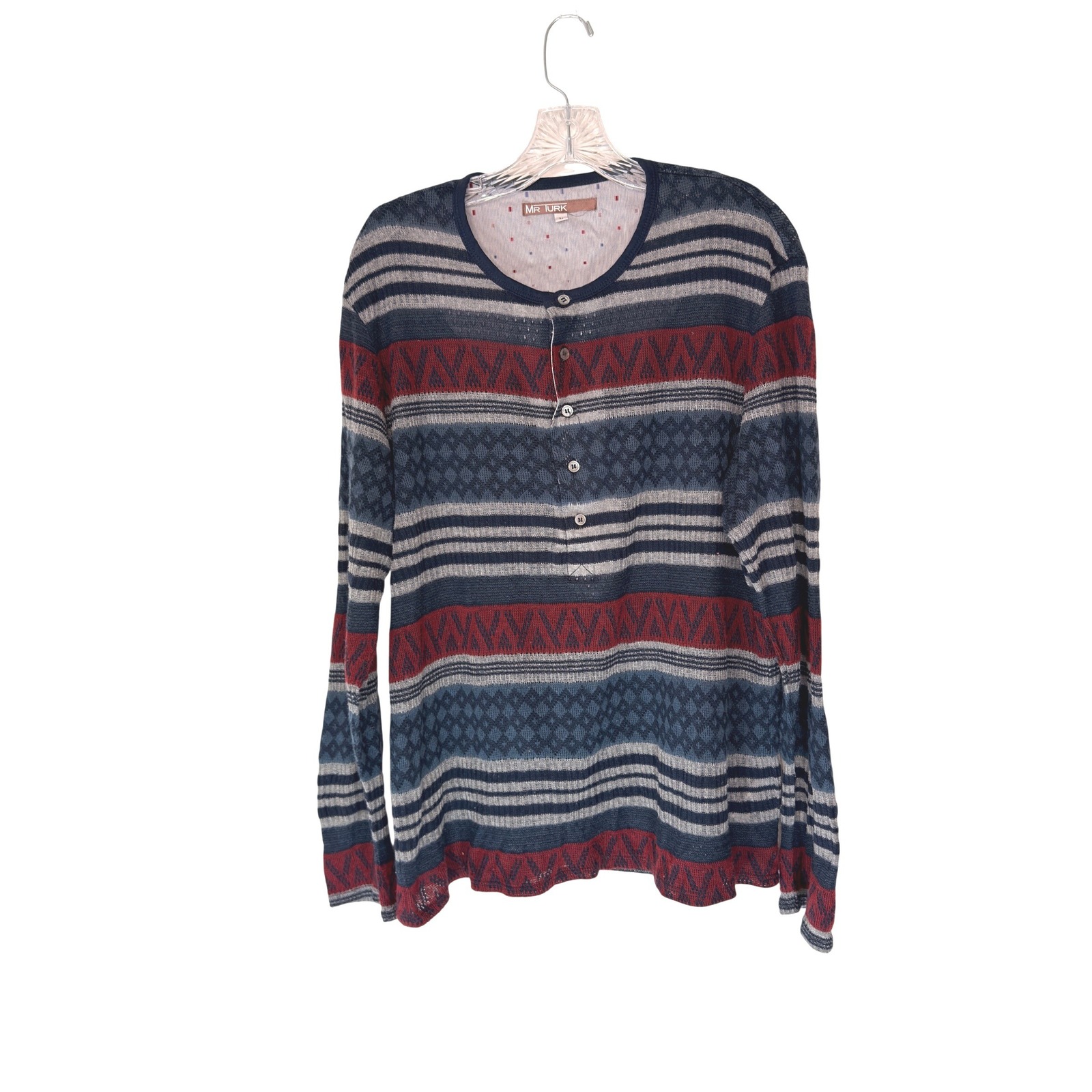 Mr. Turk Sweater Men's Red Blue Striped Lightweight Knit Long Sleeve Large